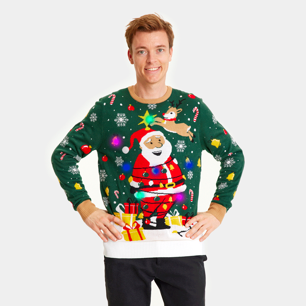 LED light-up Family Ugly Christmas Sweater Santa Claus in a mess Mens