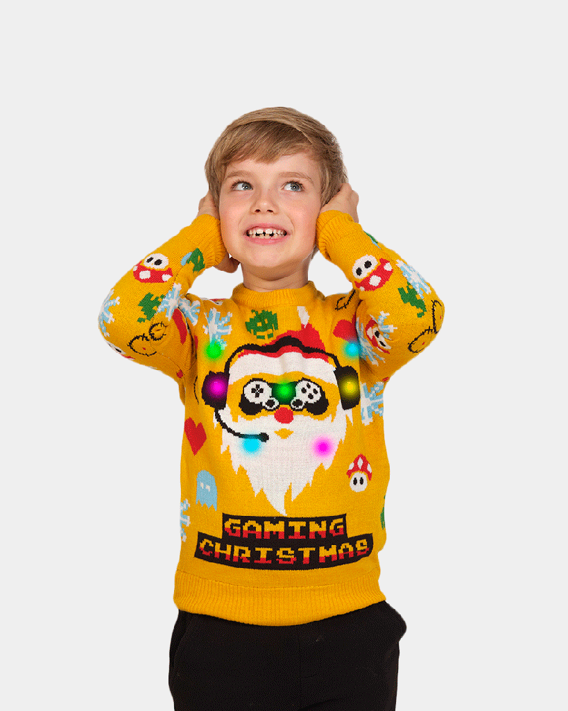 Boys LED light-up Family's Ugly Christmas Sweater with Santa Gamer