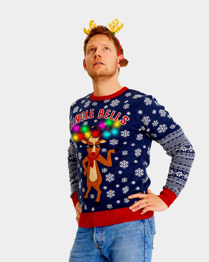 LED light-up Ugly Christmas Sweater Jingle Bells mens