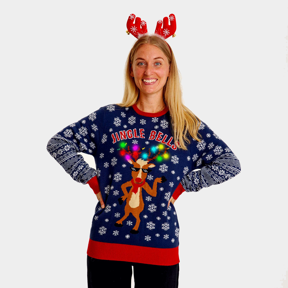 LED light-up Ugly Christmas Sweater Jingle Bells Womens