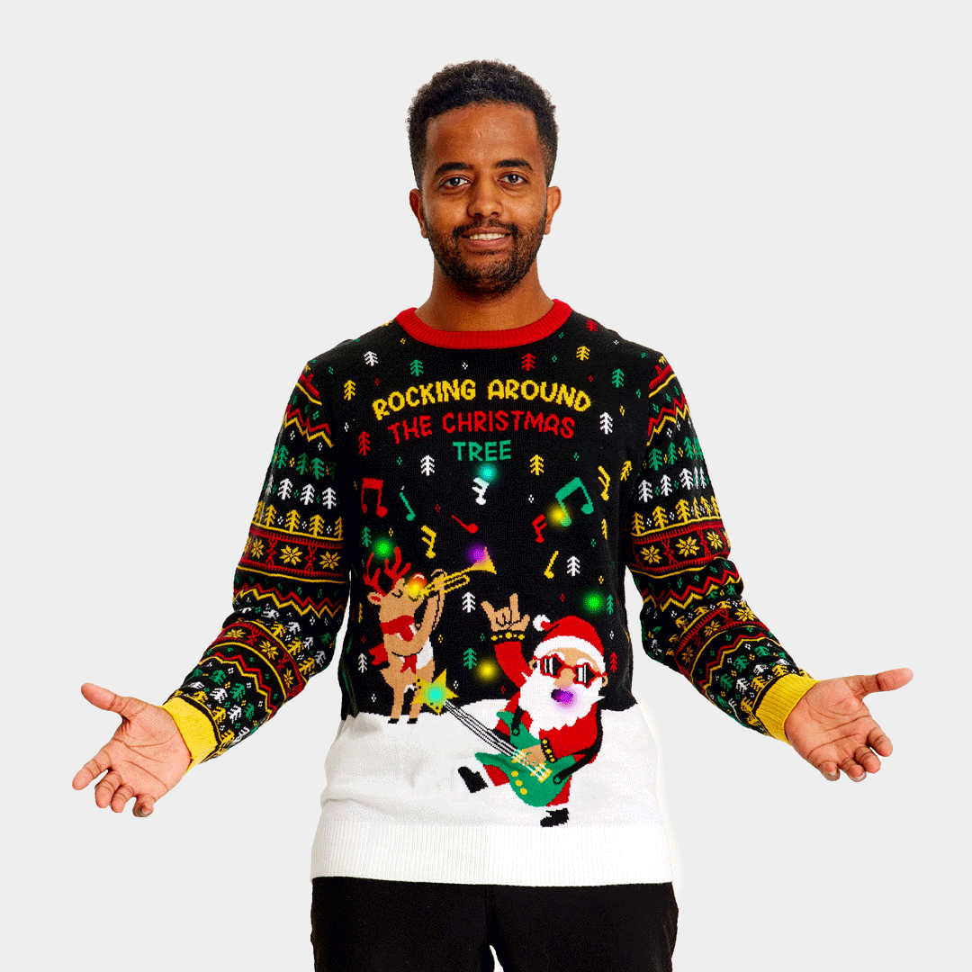 Mens ugly christmas sweater with lights outlet