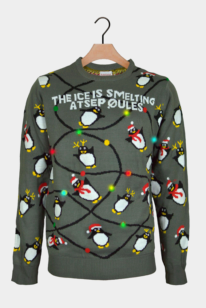 LED light-up Ugly Christmas Sweater with Penguins