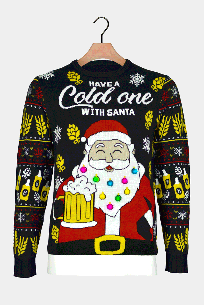 LED Light-Up Ugly Christmas Sweater Santa with Beer