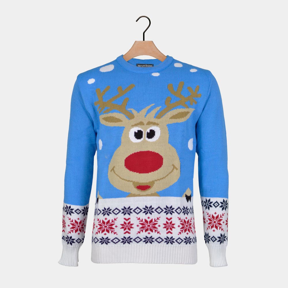 Light Blue Boys and Girls Ugly Christmas Sweater with Reindeer and Snow