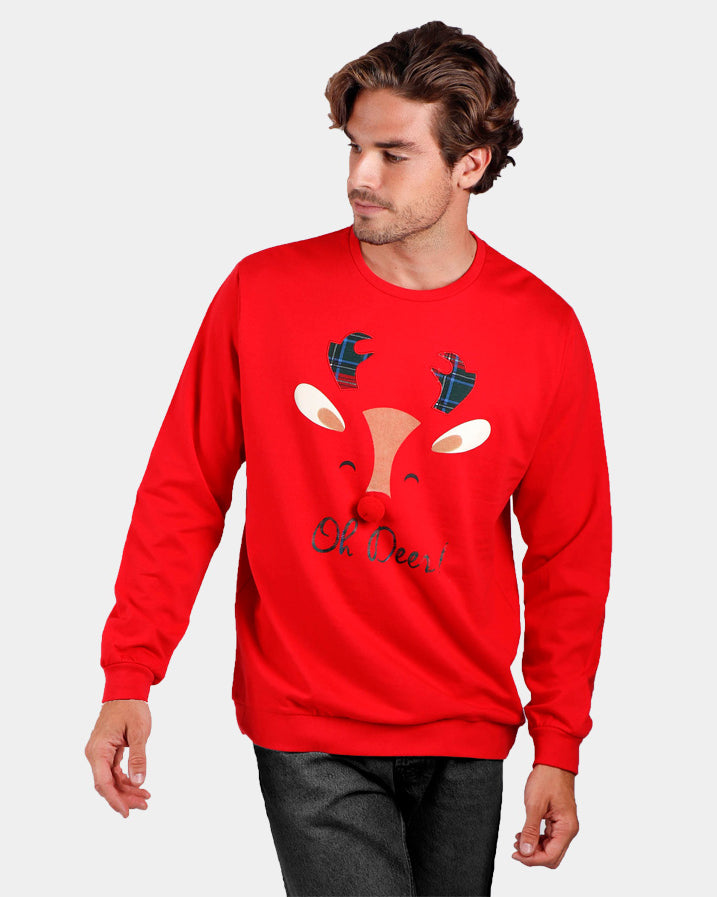 Mens Ugly Christmas Sweatshirt Oh Deer!