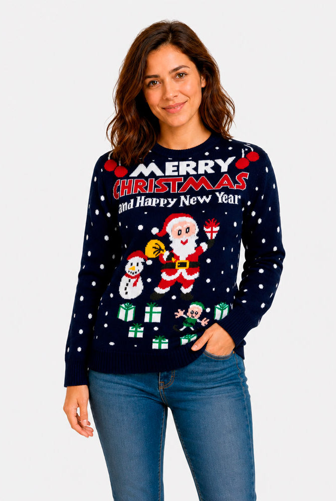 Womens Merry Christmas and Happy New Year Ugly Christmas Sweater