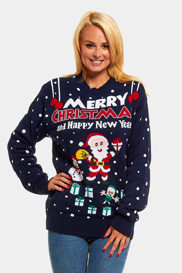 Womens Merry Christmas and Happy New Year Ugly Christmas Sweater