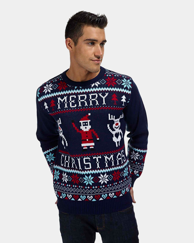 Mens Navy Blue Merry Ugly Christmas Sweater