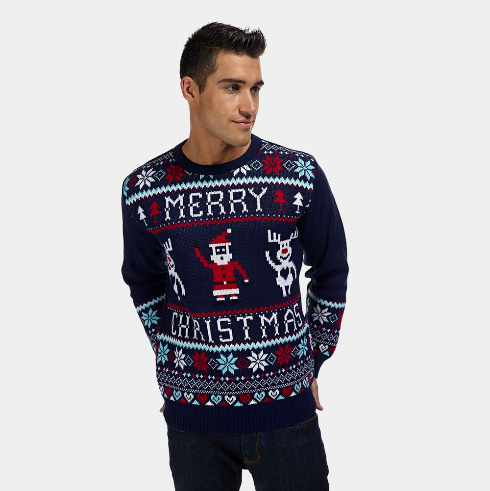 Mens Navy Blue Merry Ugly Christmas Sweater