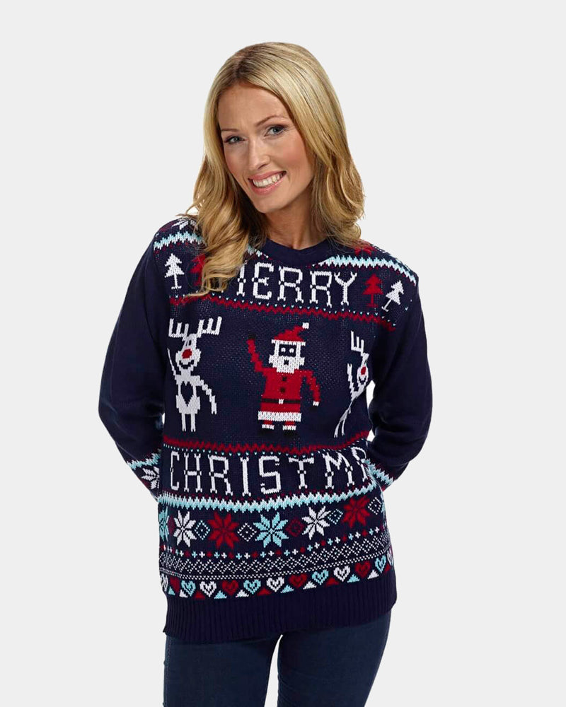 Womens Navy Blue Merry Ugly Christmas Sweater