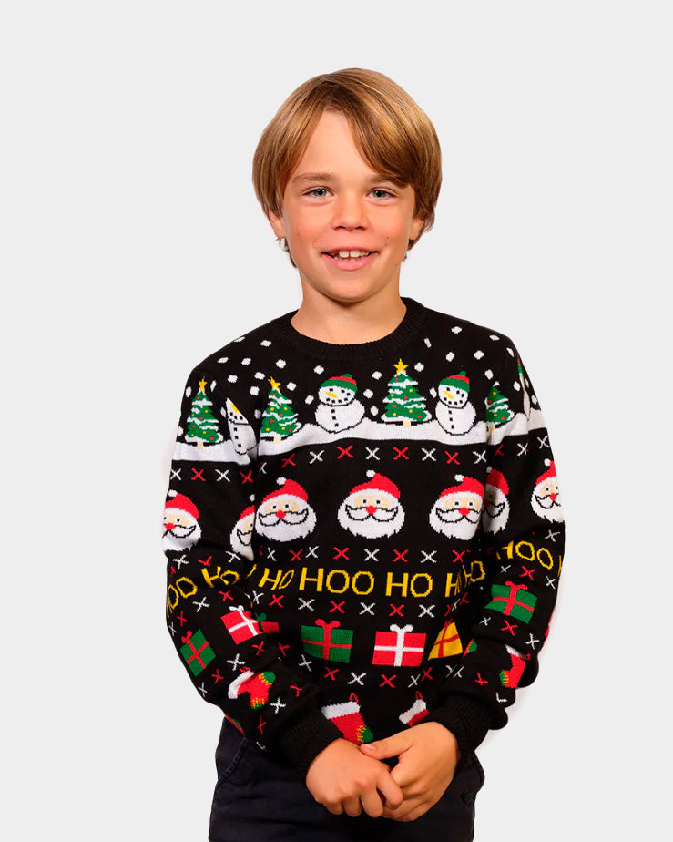 Organic Cotton Boys Ugly Christmas Sweater with Santa, Gifts and Snowmens