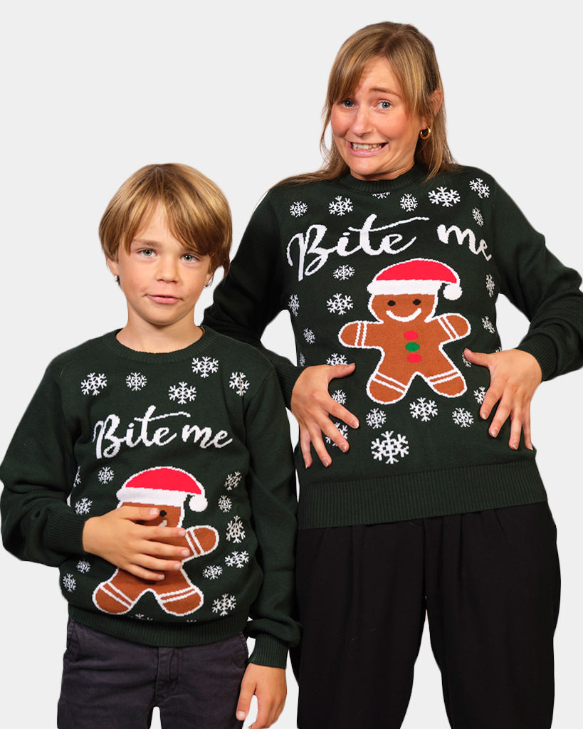 Womens and Boys Organic Cotton Family Ugly Christmas Sweater Bite Me