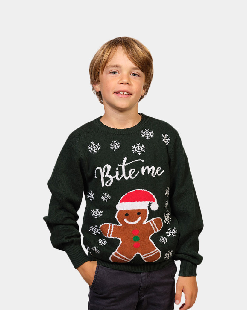 Boys Organic Cotton Family Ugly Christmas Sweater Bite Me