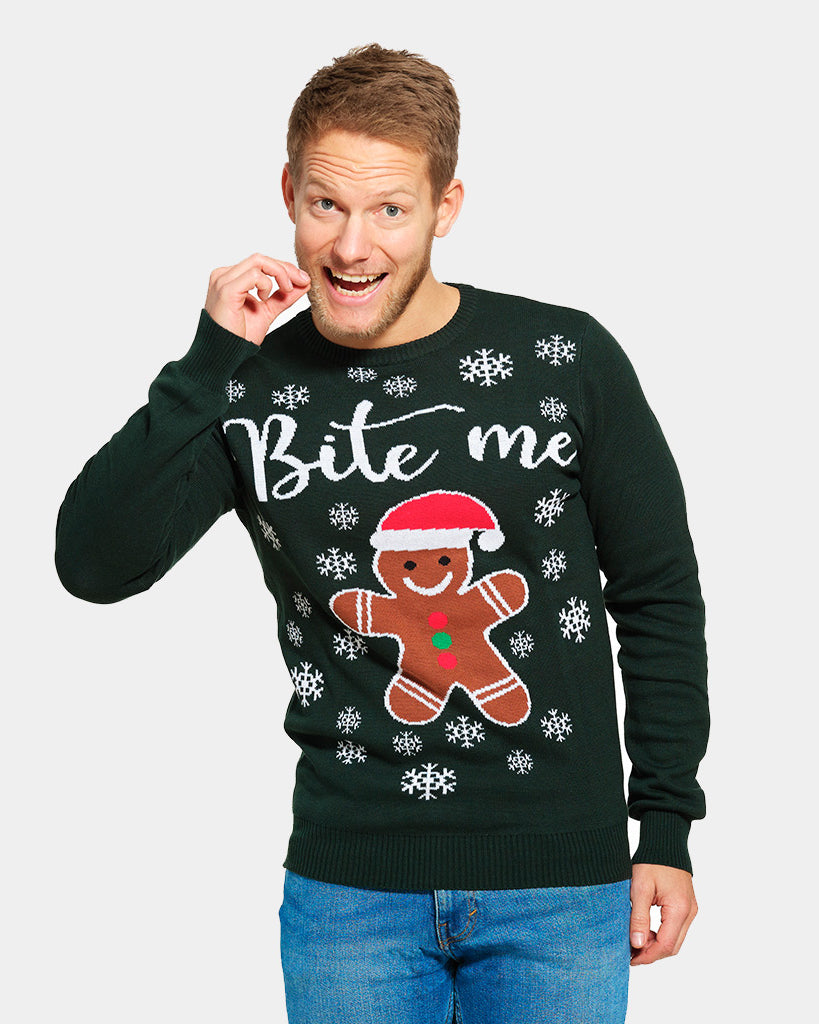 Mens Organic Cotton Family Ugly Christmas Sweater Bite Me