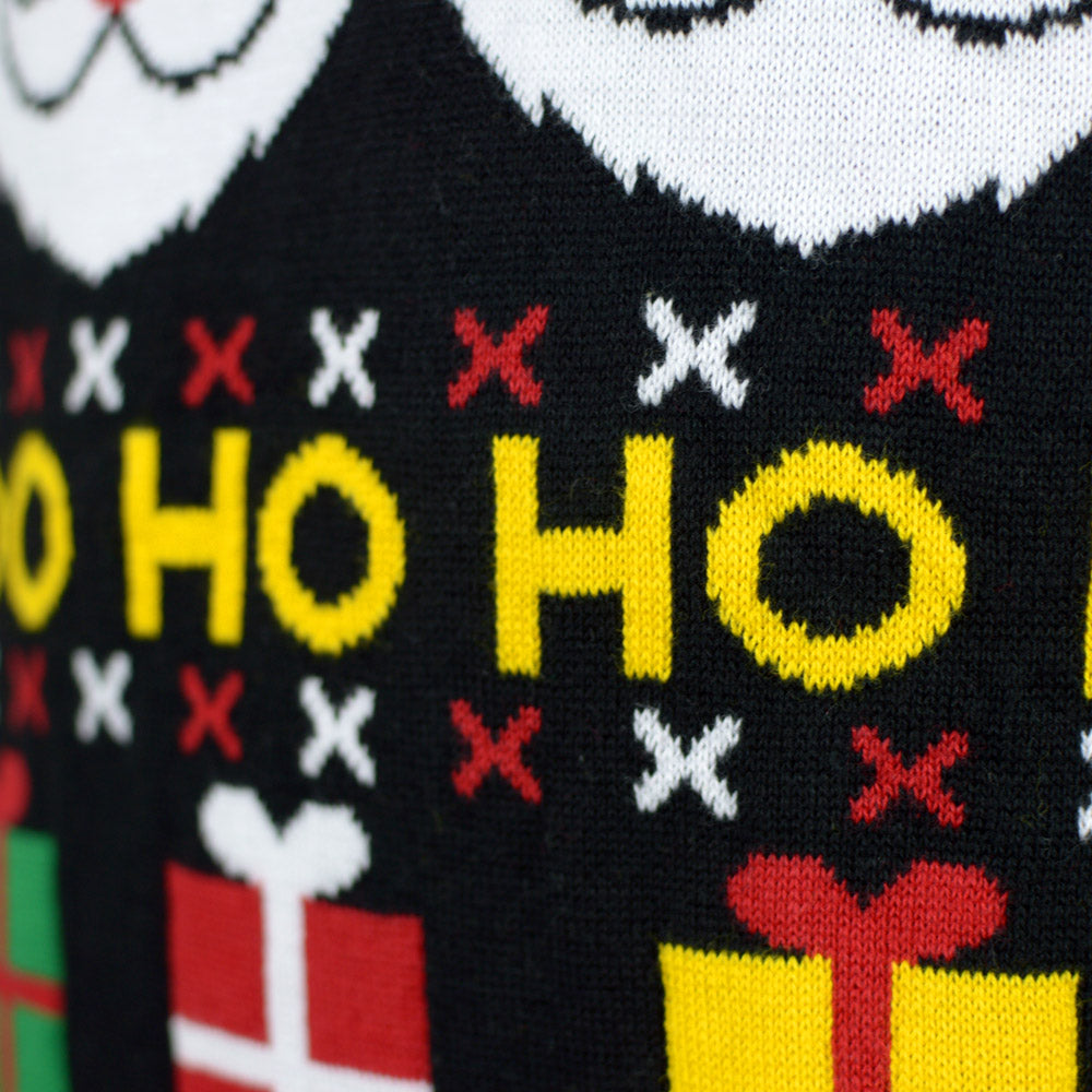 Organic Cotton Family Ugly Christmas Sweater with Santa, Gifts and Snowmens detail
