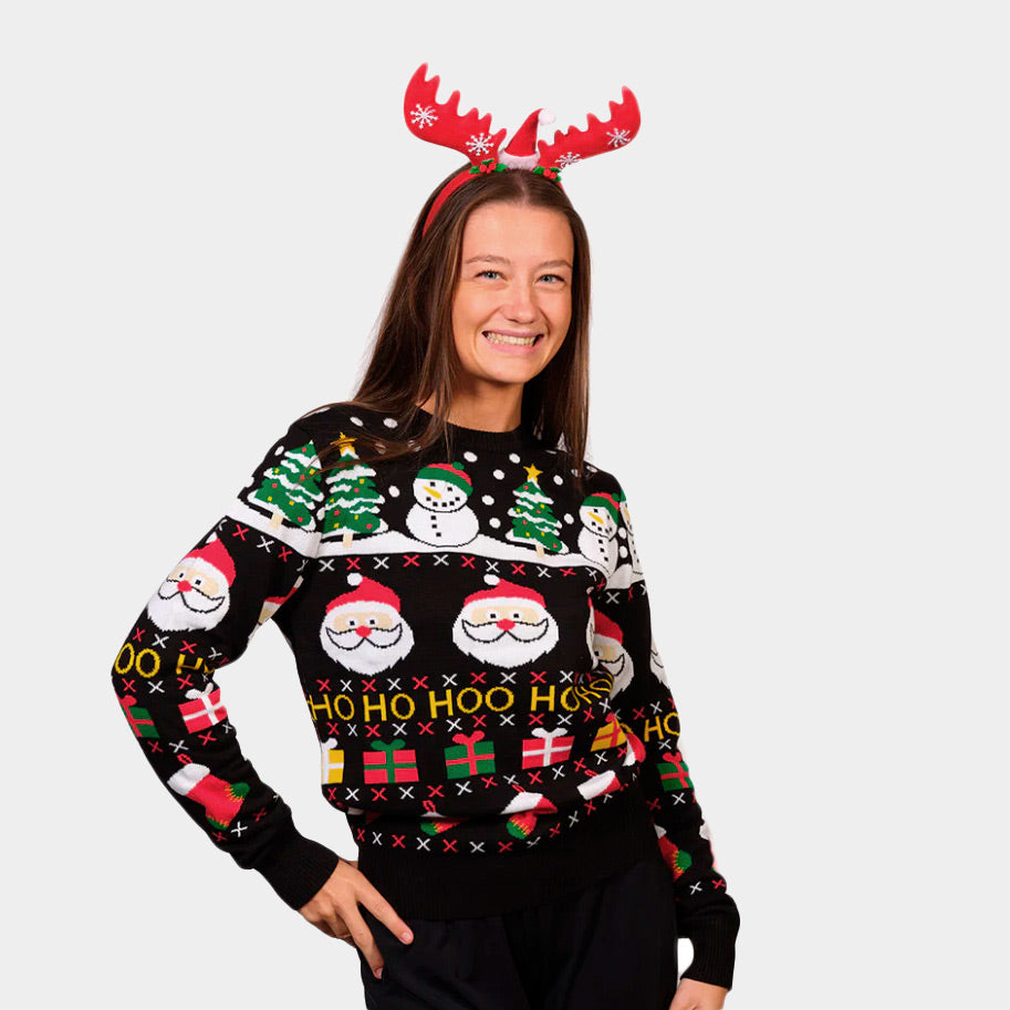 Organic Cotton Ugly Christmas Sweater with Santa, Gifts and Snowmens womens