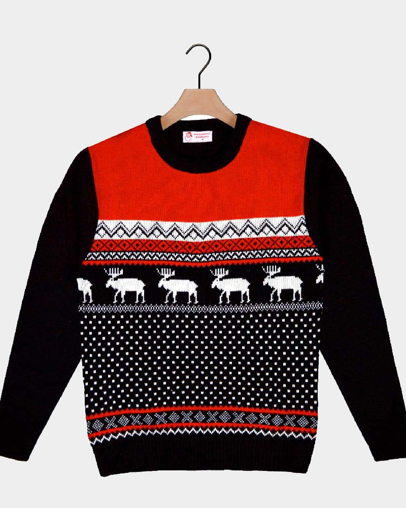 Red and Black Ugly Christmas Sweater with Reindeers 2021