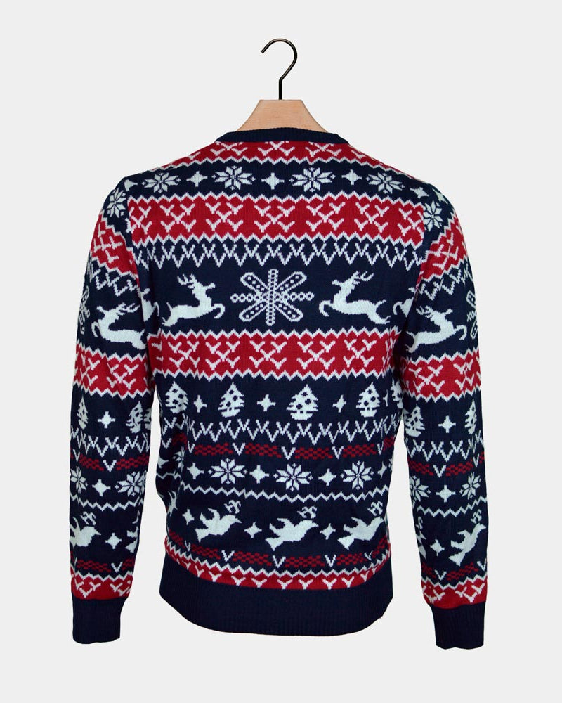 Red and Blue Strips Boys and Girls Ugly Christmas Sweater back