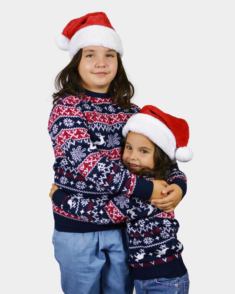Red and Blue Strips Girls Ugly Christmas Sweater