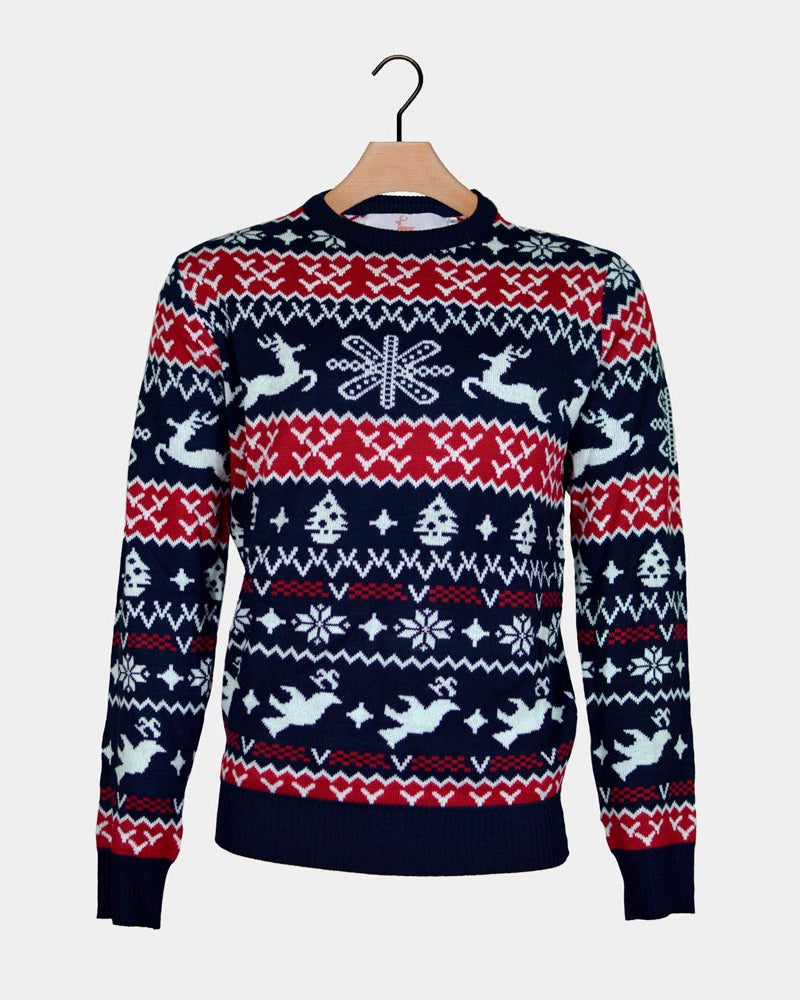 Red and Blue Strips Boys and Girls Ugly Christmas Sweater