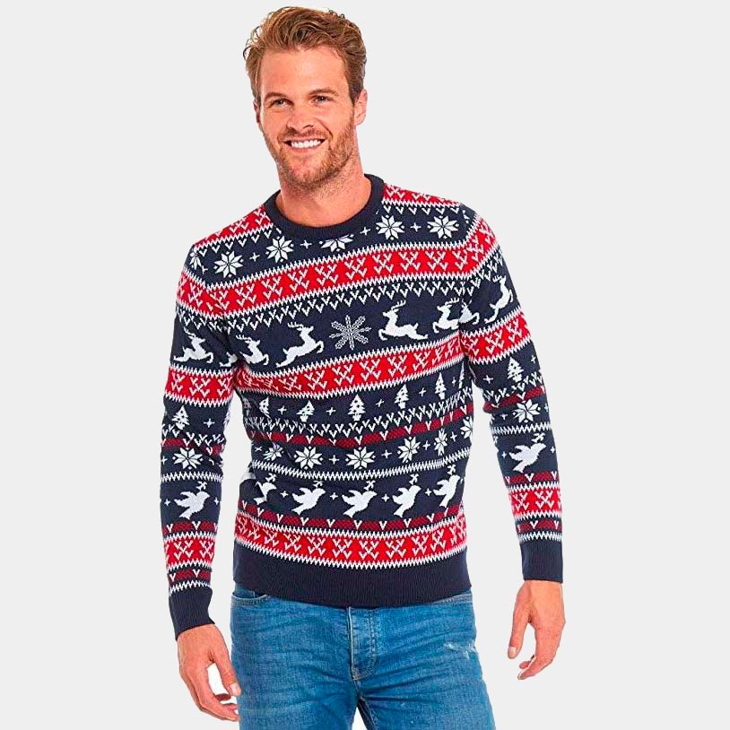 Mens Red and Blue Strips Ugly Christmas Sweater 2021