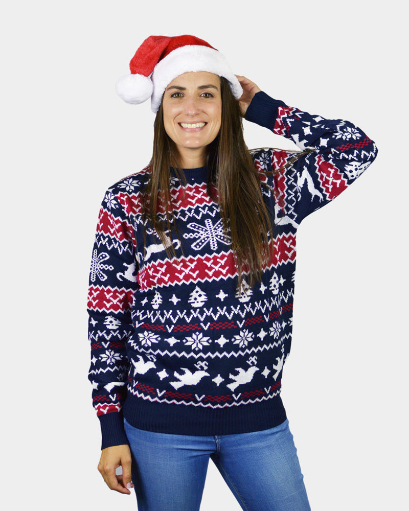 Womens Red and Blue Strips Ugly Christmas Sweater