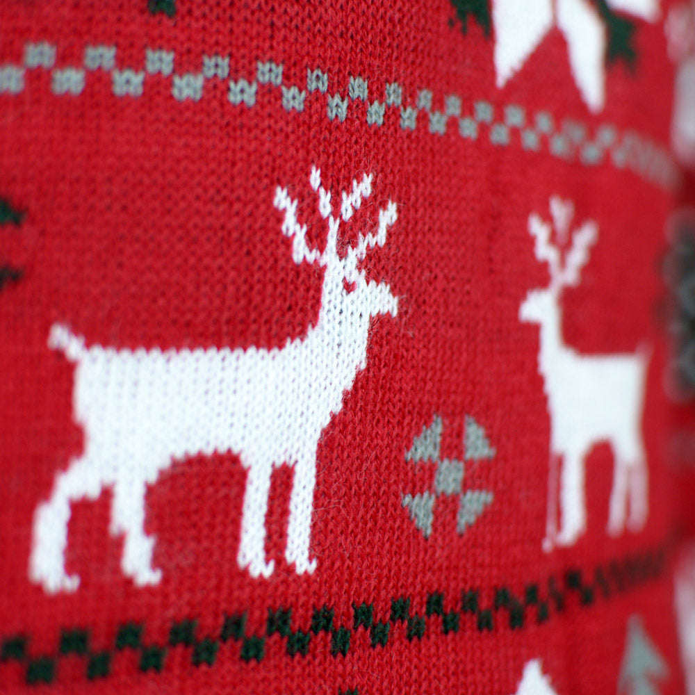 Red Boys and Girls Ugly Christmas Sweater with Reindeers, Trees and Polar Star detail 2