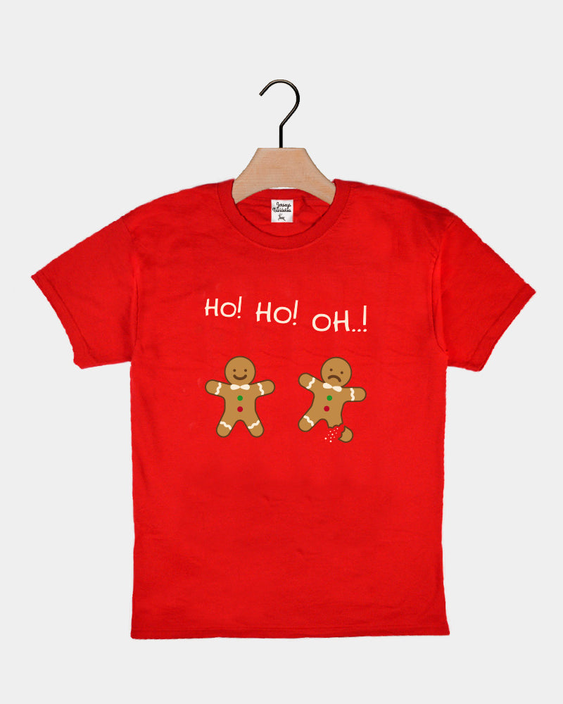 Red Boys and Girls Ugly Christmas T-Shirt with Gingerbreads