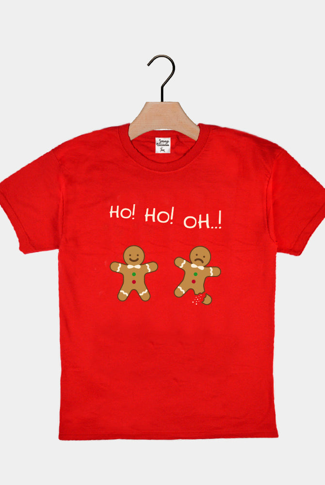 Red Boys and Girls Ugly Christmas T-Shirt with Gingerbreads