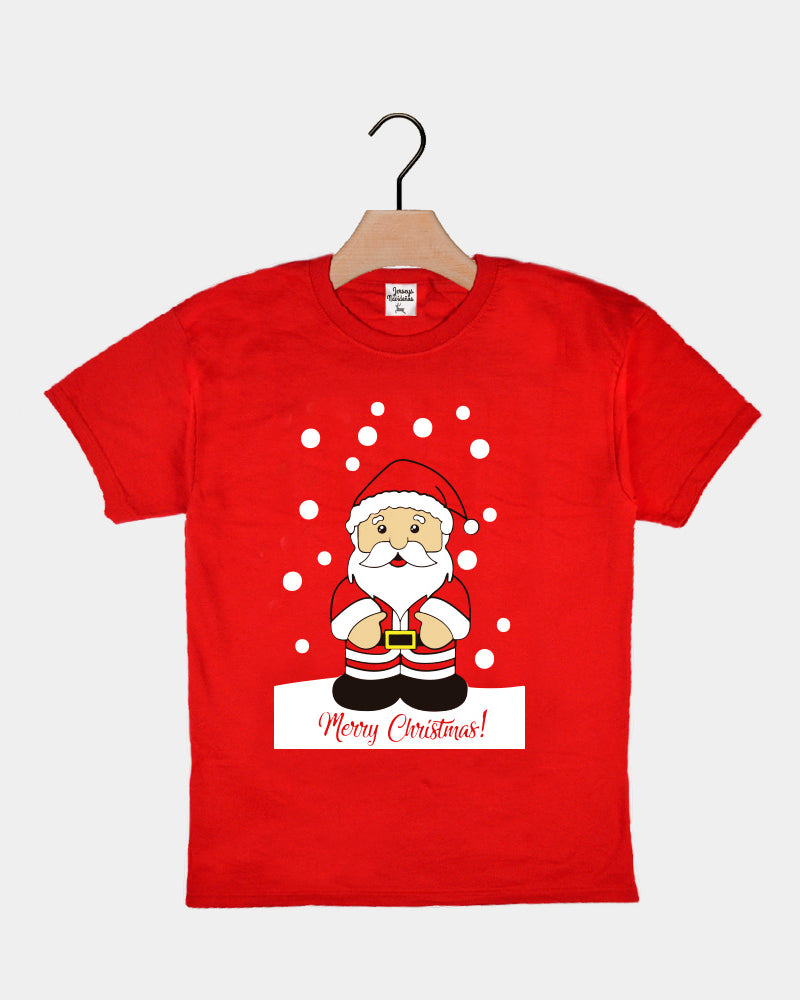 Red Boys and Girls Ugly Christmas T-Shirt with Santa Claus