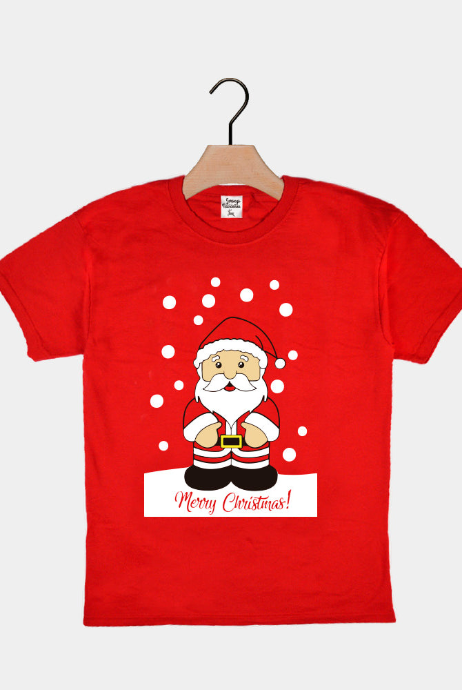 Red Boys and Girls Ugly Christmas T-Shirt with Santa Claus
