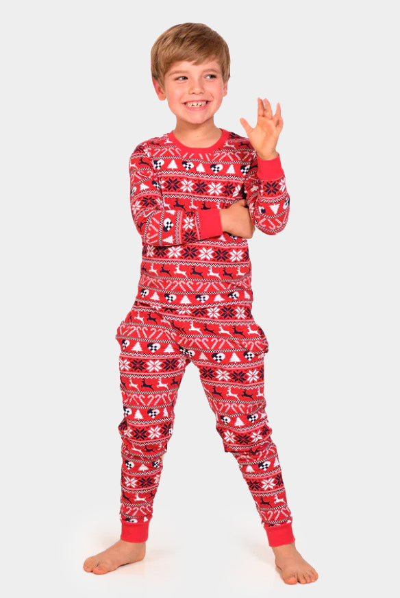 Red Ugly Christmas Piyama for Family with Reindeer and Trees kids