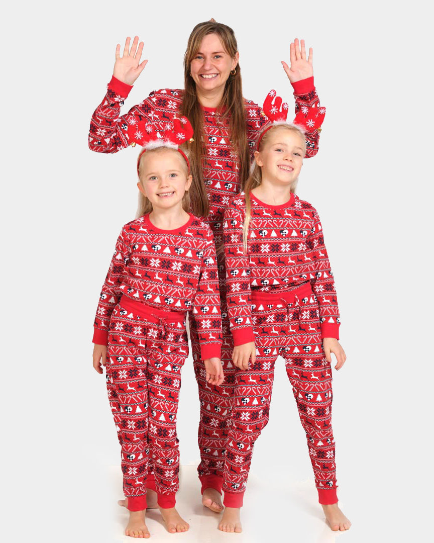 Red Ugly Christmas Piyama for Family with Reindeer and Trees