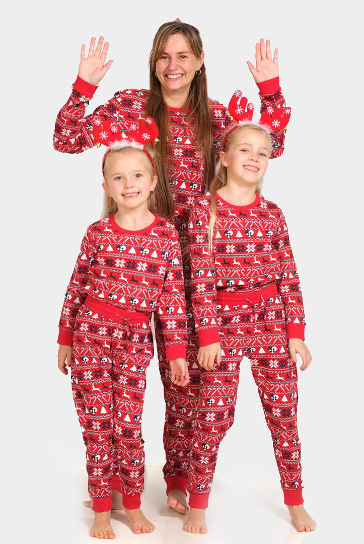 Red Ugly Christmas Piyama for Family with Reindeer and Trees