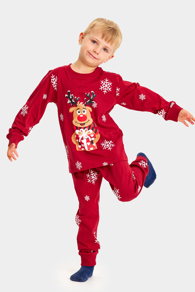 Red Ugly Christmas Piyama for Family with Rudolph the Reindeer kids