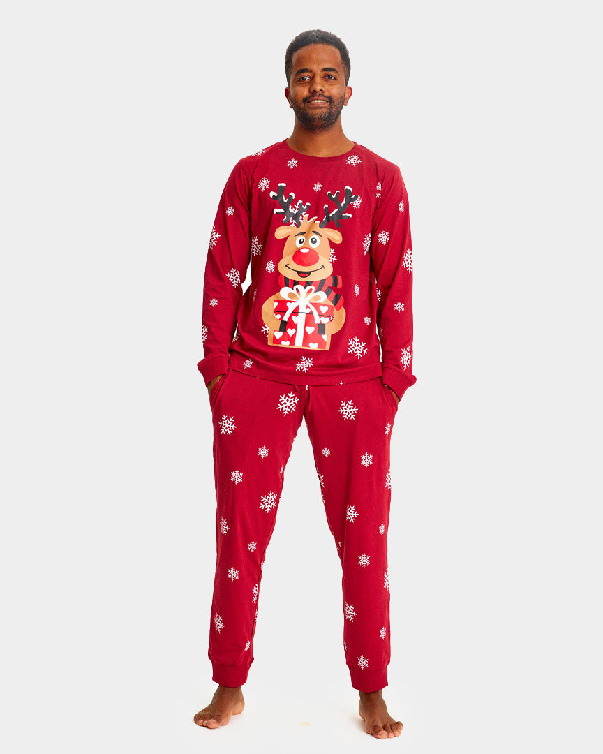 Red Ugly Christmas Piyama for Family with Rudolph the Reindeer mens