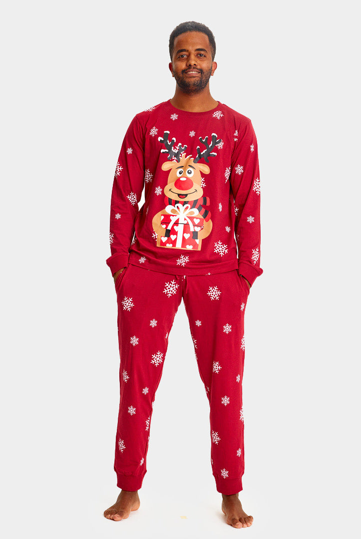 Red Ugly Christmas Piyama for Family with Rudolph the Reindeer mens