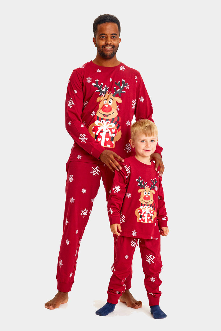 Red Ugly Christmas Piyama for Family with Rudolph the Reindeer