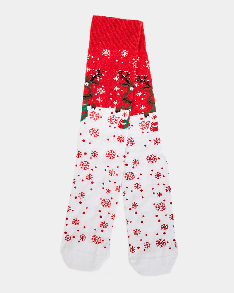 Red Unisex Ugly Christmas Socks Reindeer with Scarf