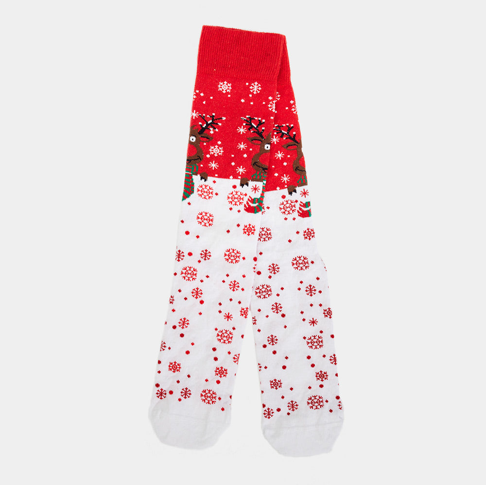 Red Unisex Ugly Christmas Socks Reindeer with Scarf