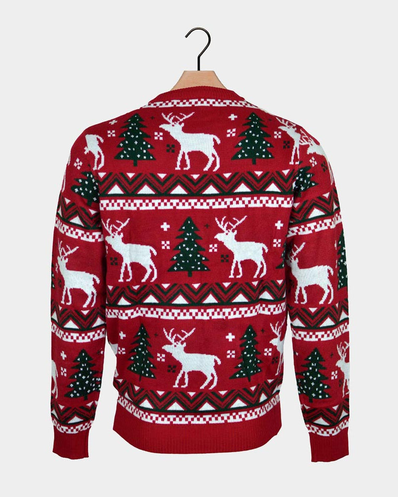 Red Family Ugly Christmas Sweater with Reindeers and Christmas Trees back