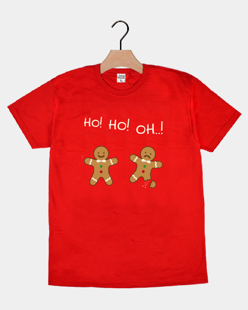Red Mens and Womens Ugly Christmas T-Shirt with Gingerbreads