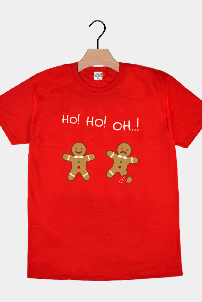 Red Mens and Womens Ugly Christmas T-Shirt with Gingerbreads