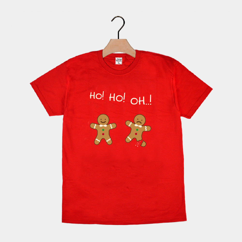 Red Mens and Womens Ugly Christmas T-Shirt with Gingerbreads