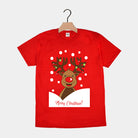 Red Mens and Womens Ugly Christmas T-Shirt with Rudolph Reindeer