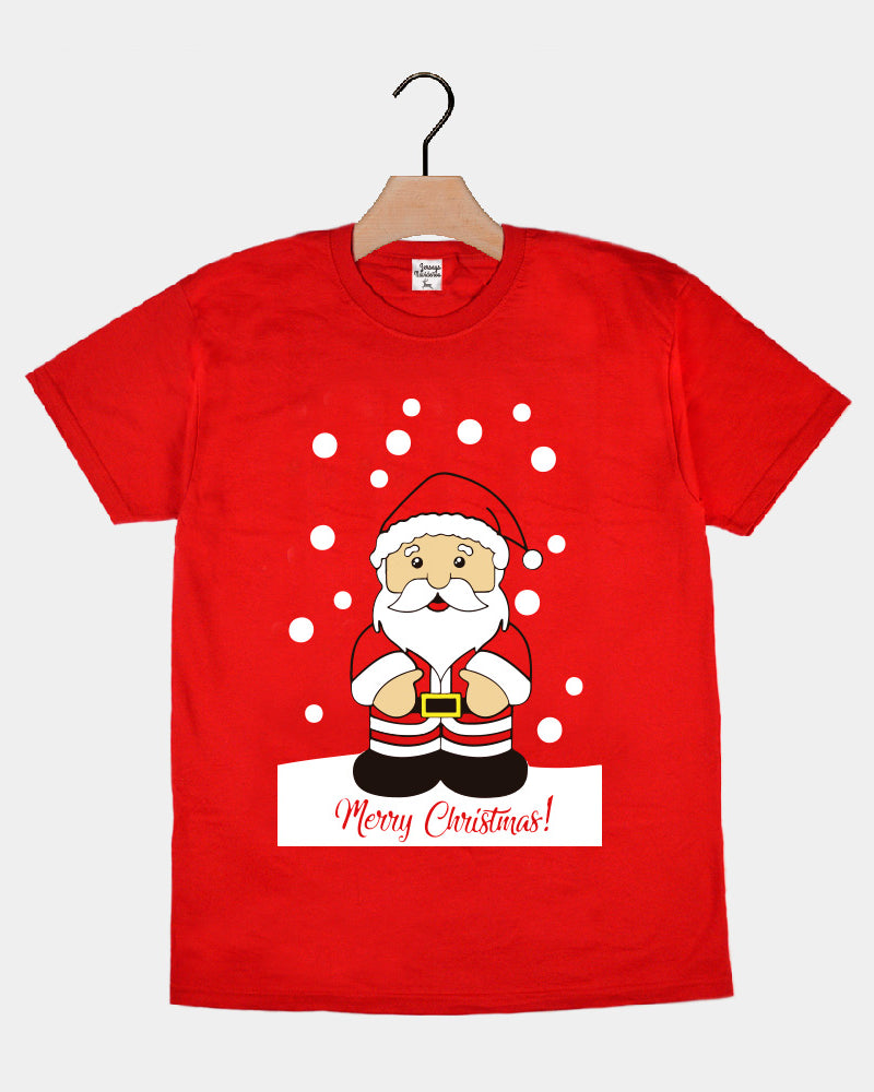 Red Mens and Womens Ugly Christmas T-Shirt with Santa Claus