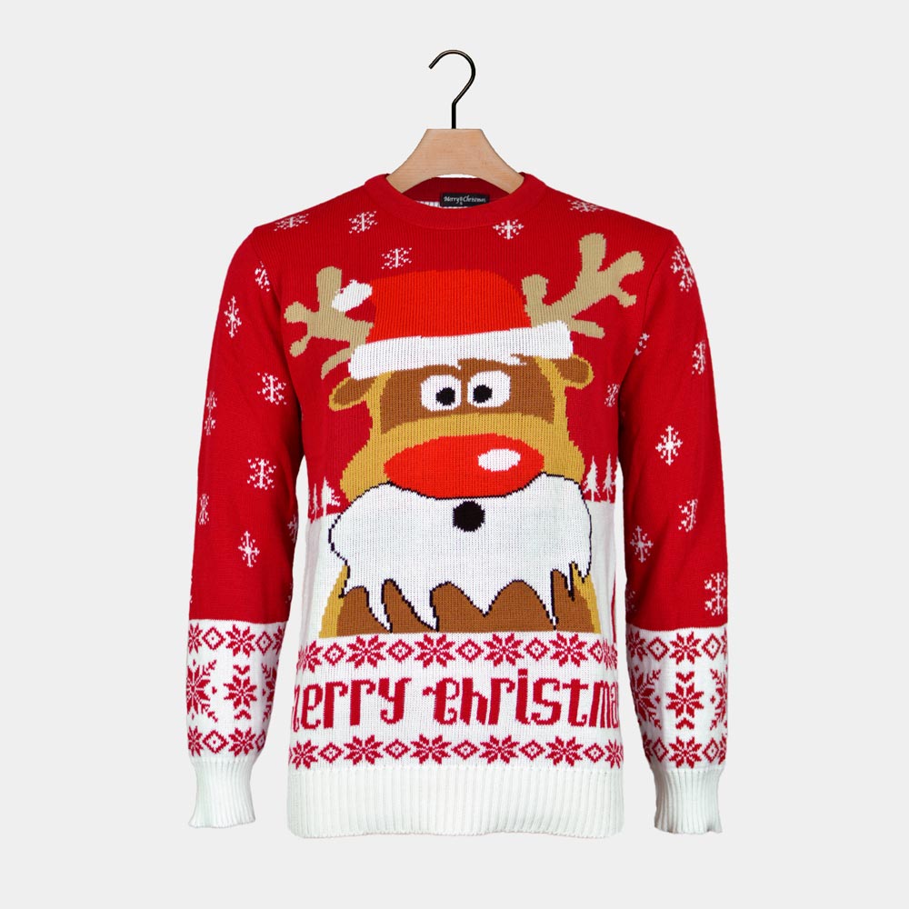 Red Ugly Christmas Sweater with Reindeer