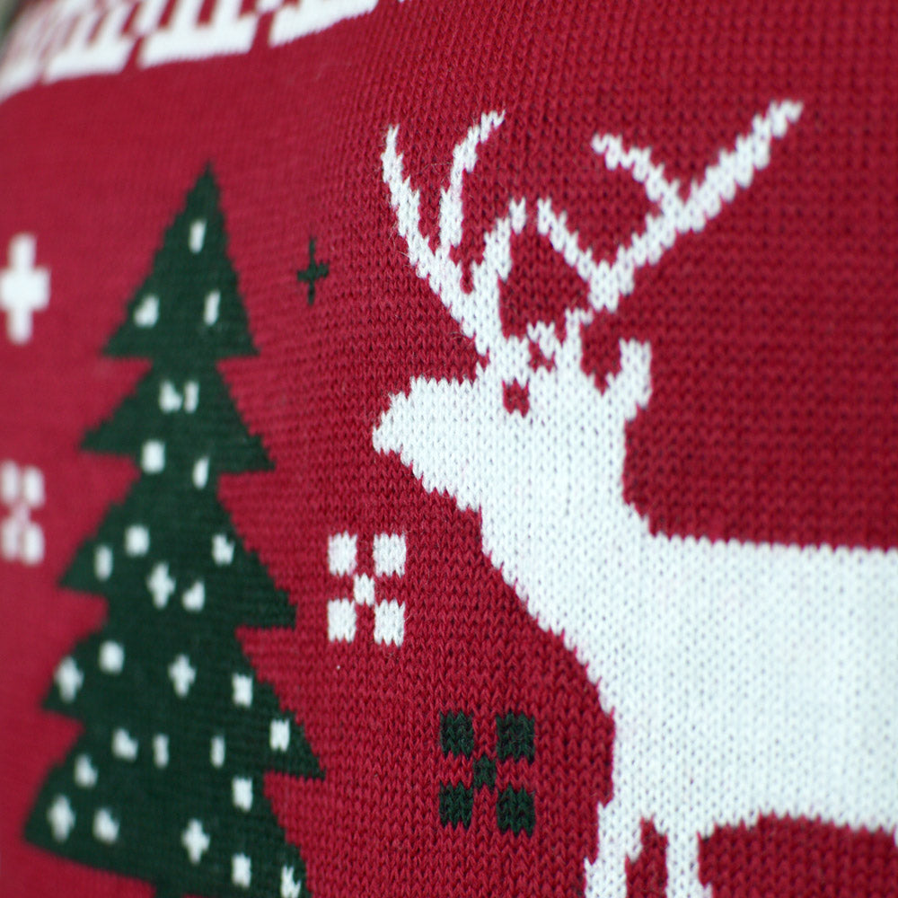 Red Ugly Christmas Sweater with Reindeers and Christmas Trees detail 1