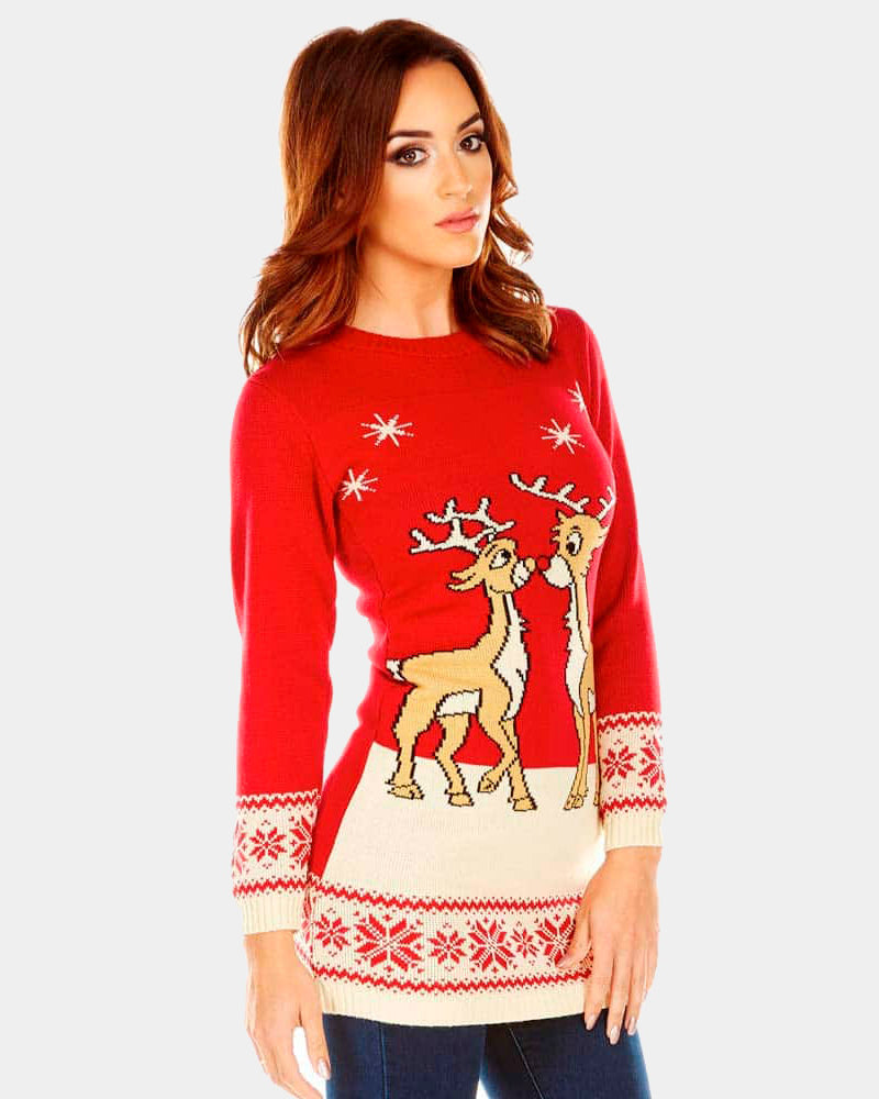 Red Womens Ugly Christmas Dress with Baby Reindeers