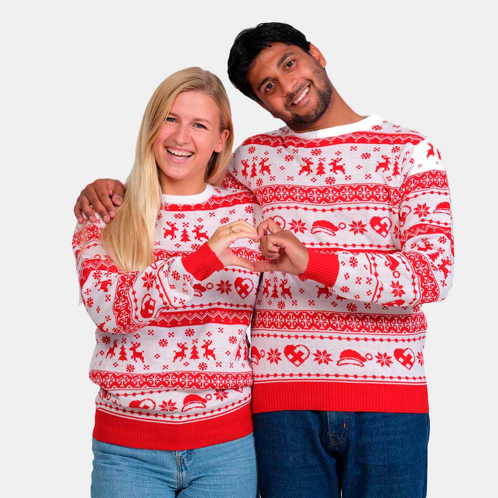 Couple Red and White Strips Ugly Christmas Sweater